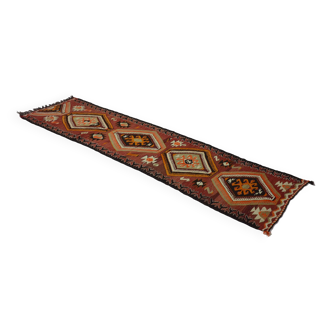 Tapis kilim de zone, kilim turc noué à la main en laine vintage, tapis de 337 cmx 80 cm