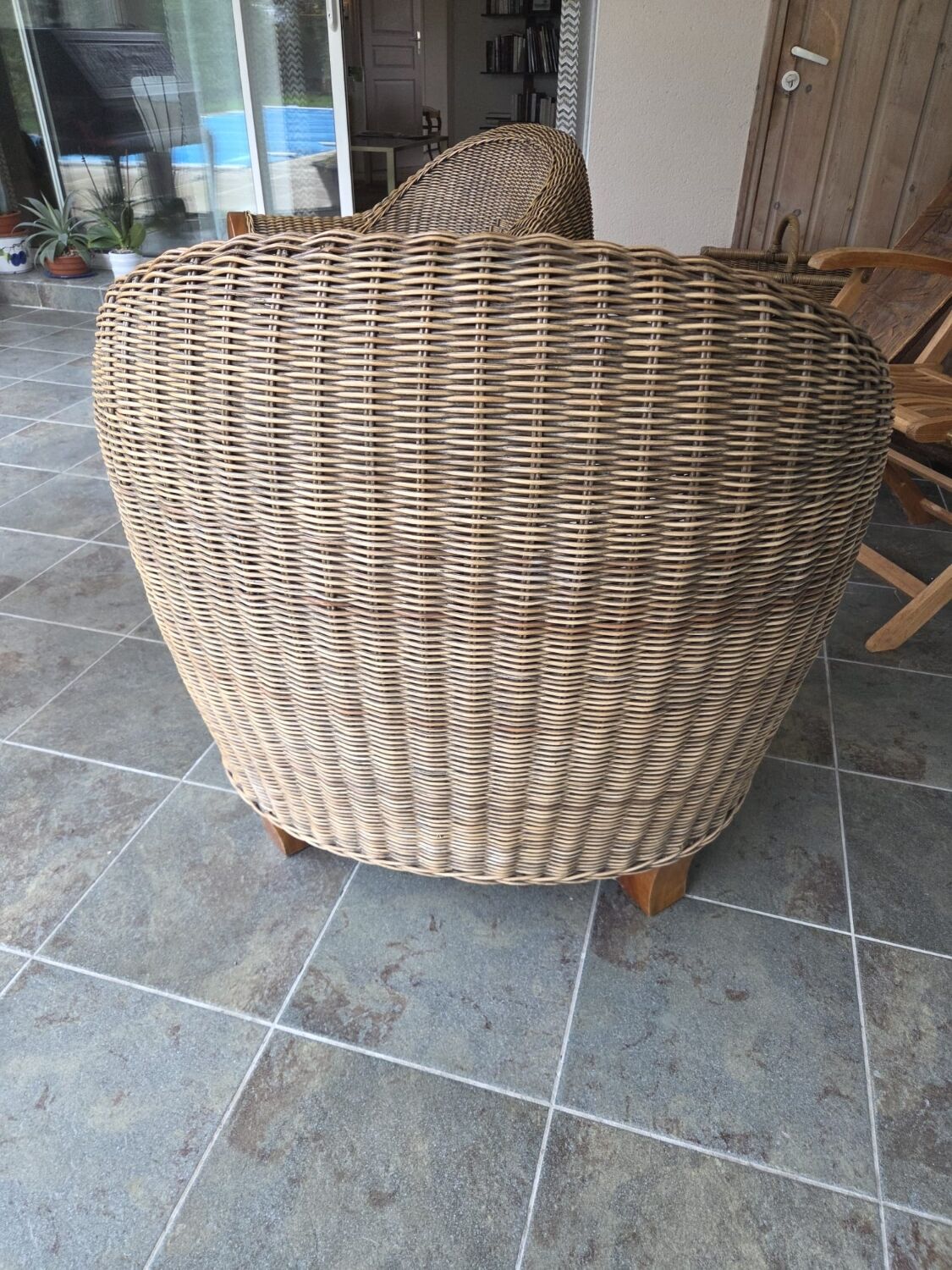 2 contemporary rattan armchairs