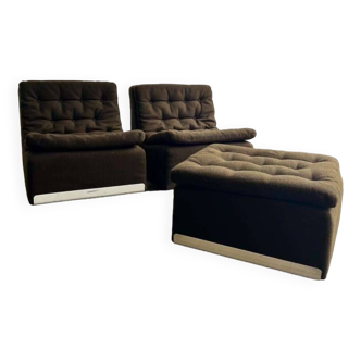 Suite de 2 fauteuils vintage modulables dux & pouf