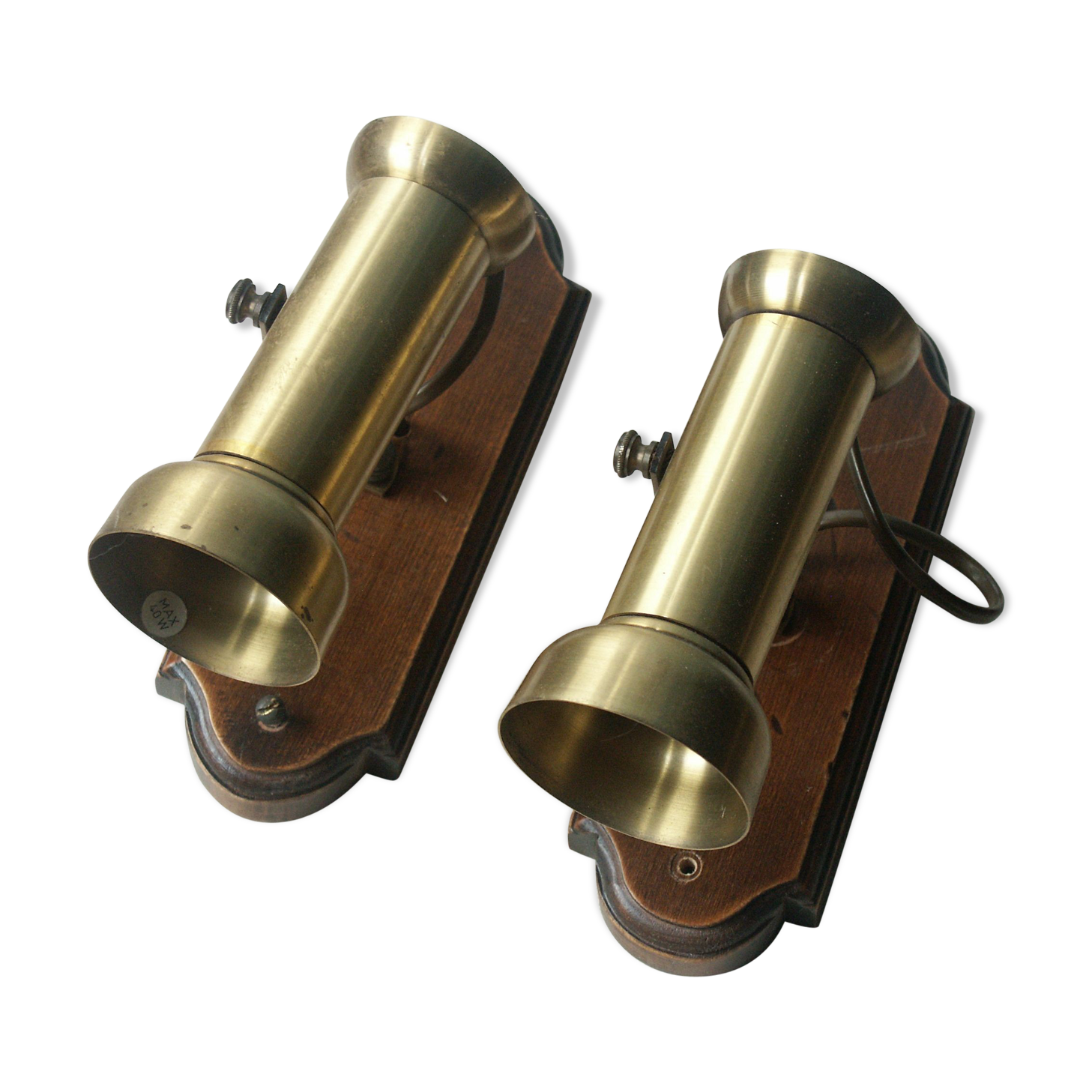 Pair of brass spots and wooden base year 70