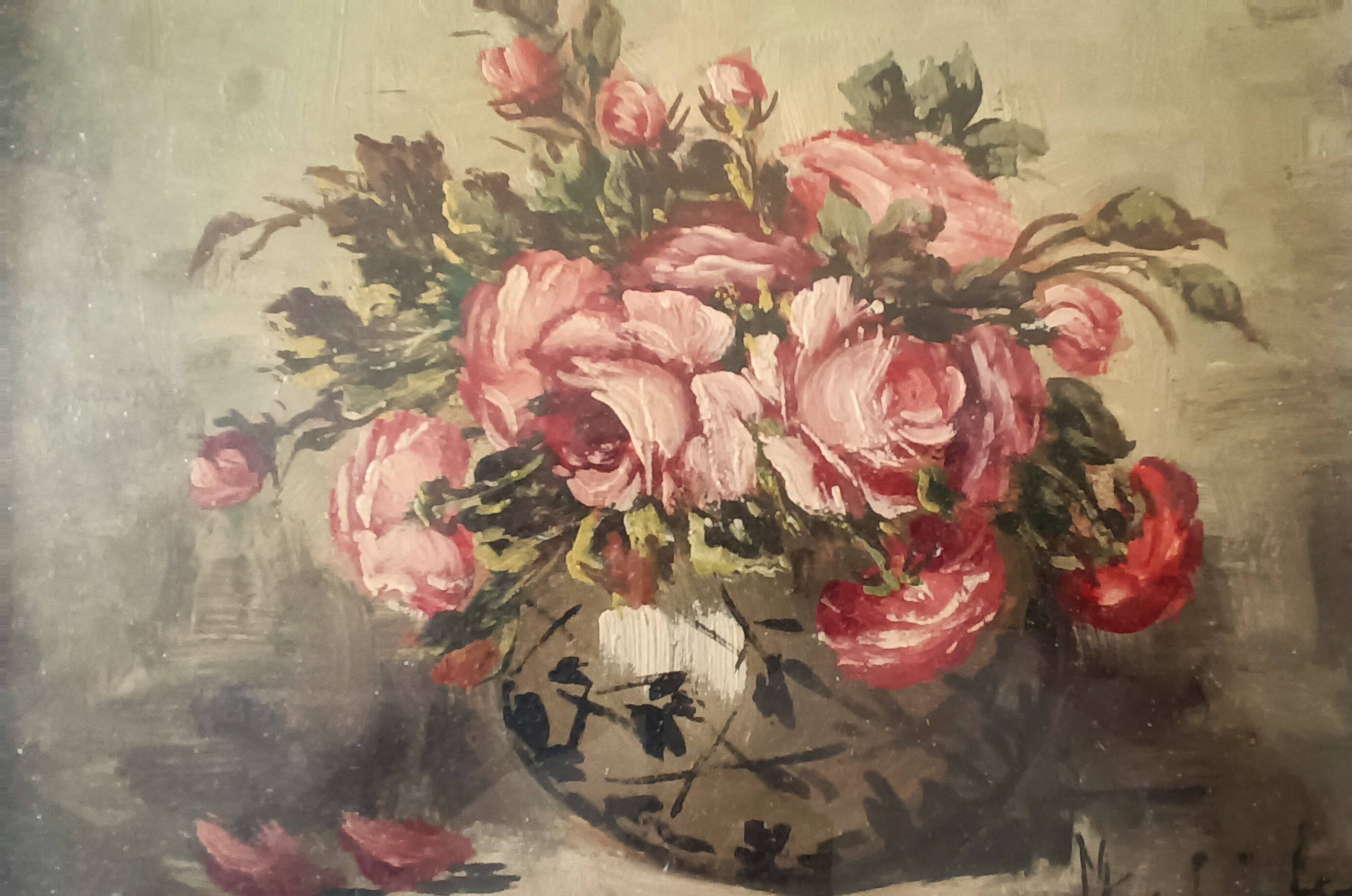 Peinture à l'huile sur fleurs de table mauro salimbeni (milan 1874-1942 turin)
