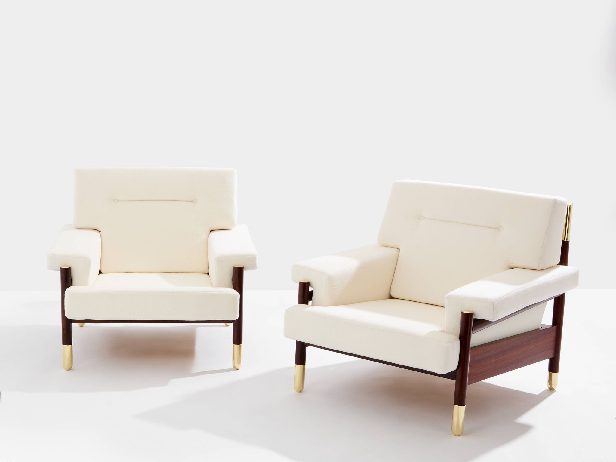 Pair of armchairs by Carlo De Carlo, rosewood, leather, brass, 1966