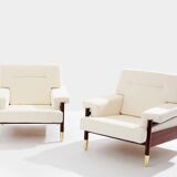 Paire de fauteuils de Carlo De Carlo palissandre cuir laiton 1966