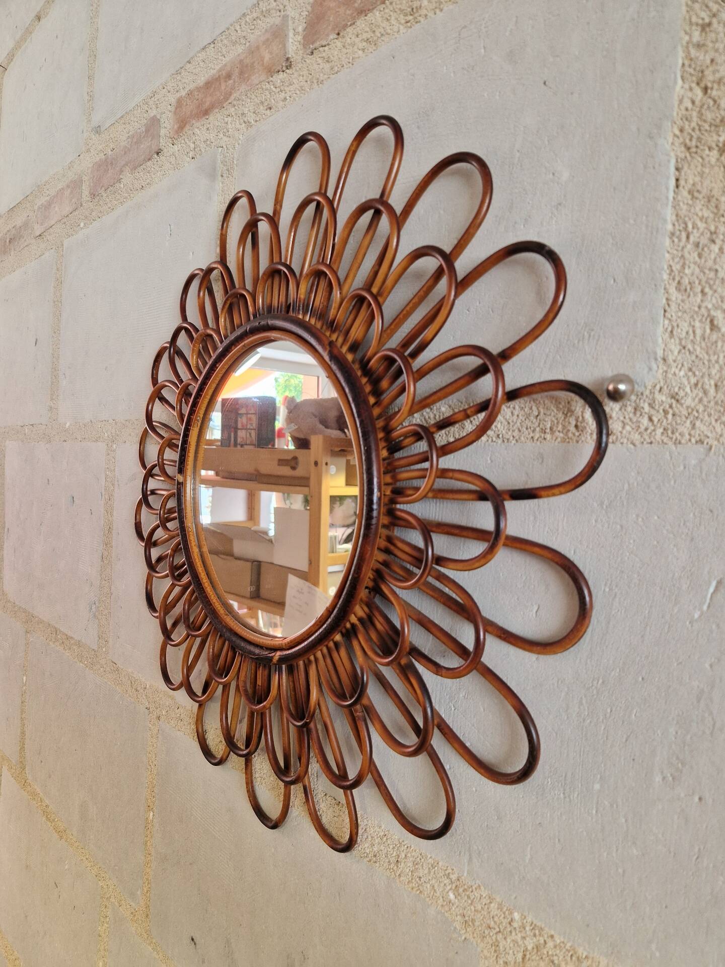 Ancien Miroir En Rotin