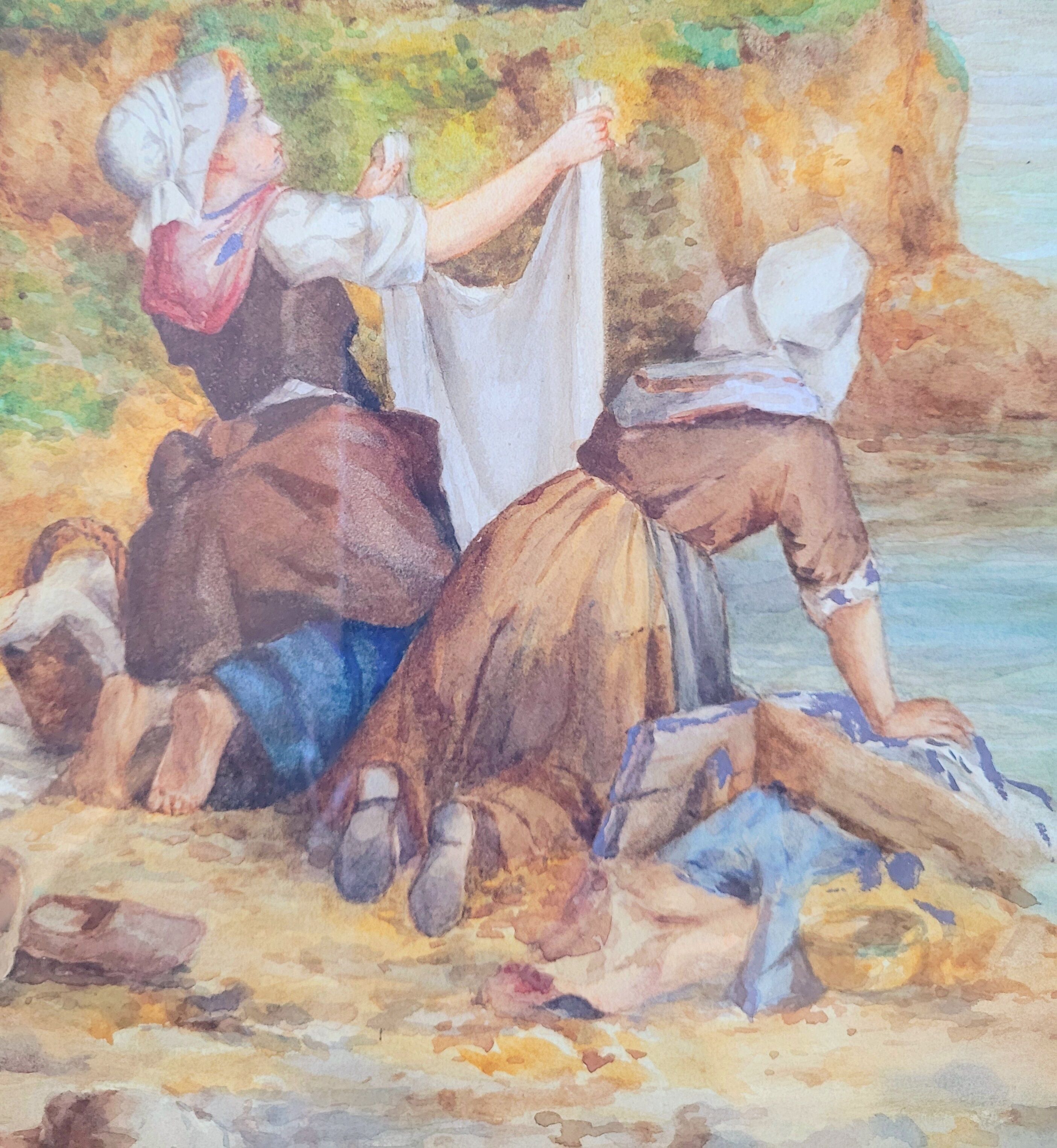Ancien grand tableau aquarelle vintage signée Paul Berthier fin  XIXe début XXe