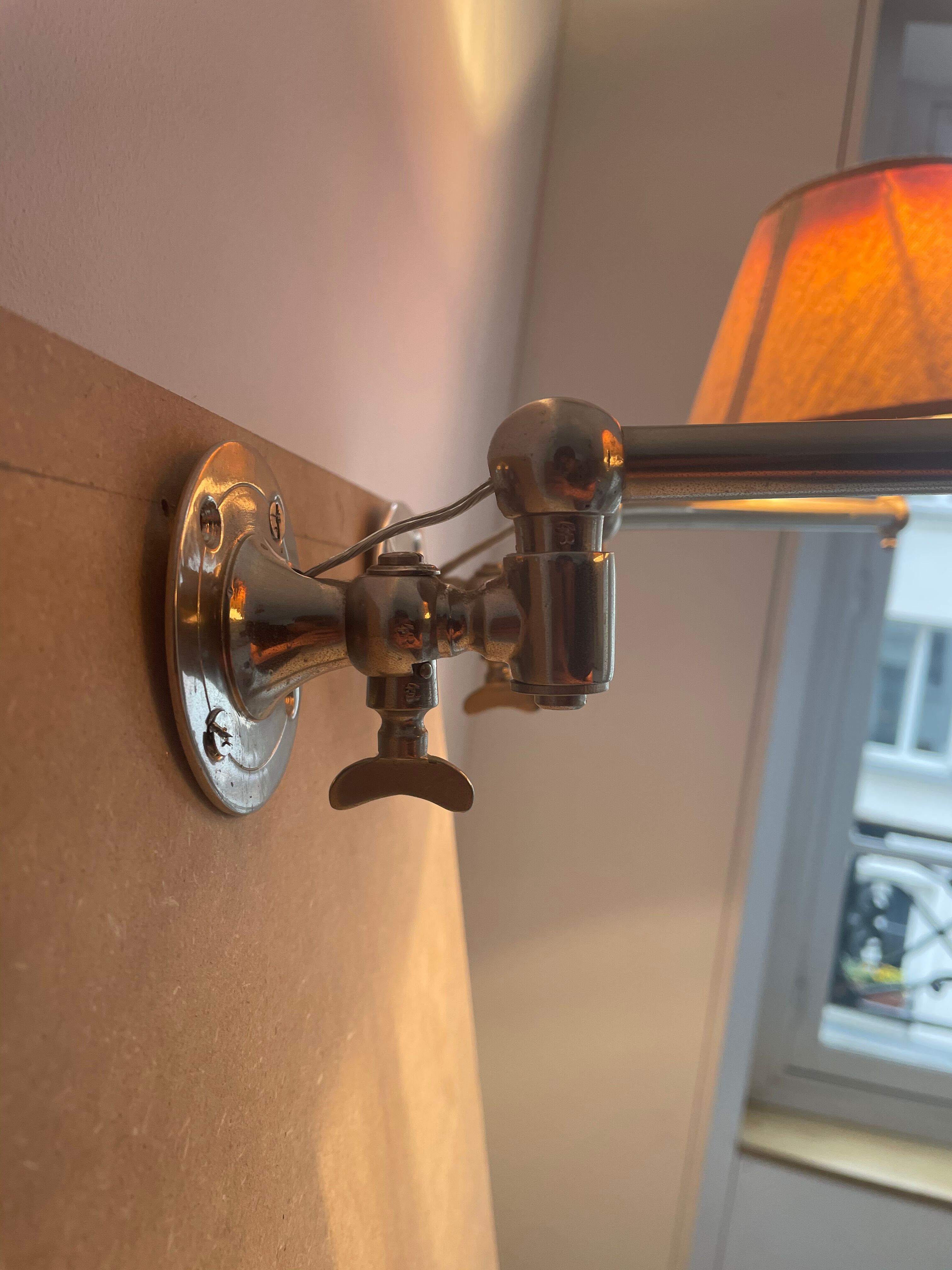 Pair of vintage, Art Deco chrome and beige adjustable wall lamps