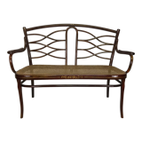 Bench in turned wood and canework by Thonet, Austria