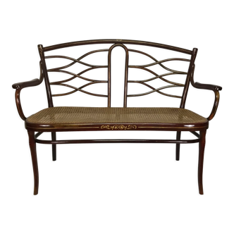 Banquette en bois tourné et cannage par Thonet, Autriche