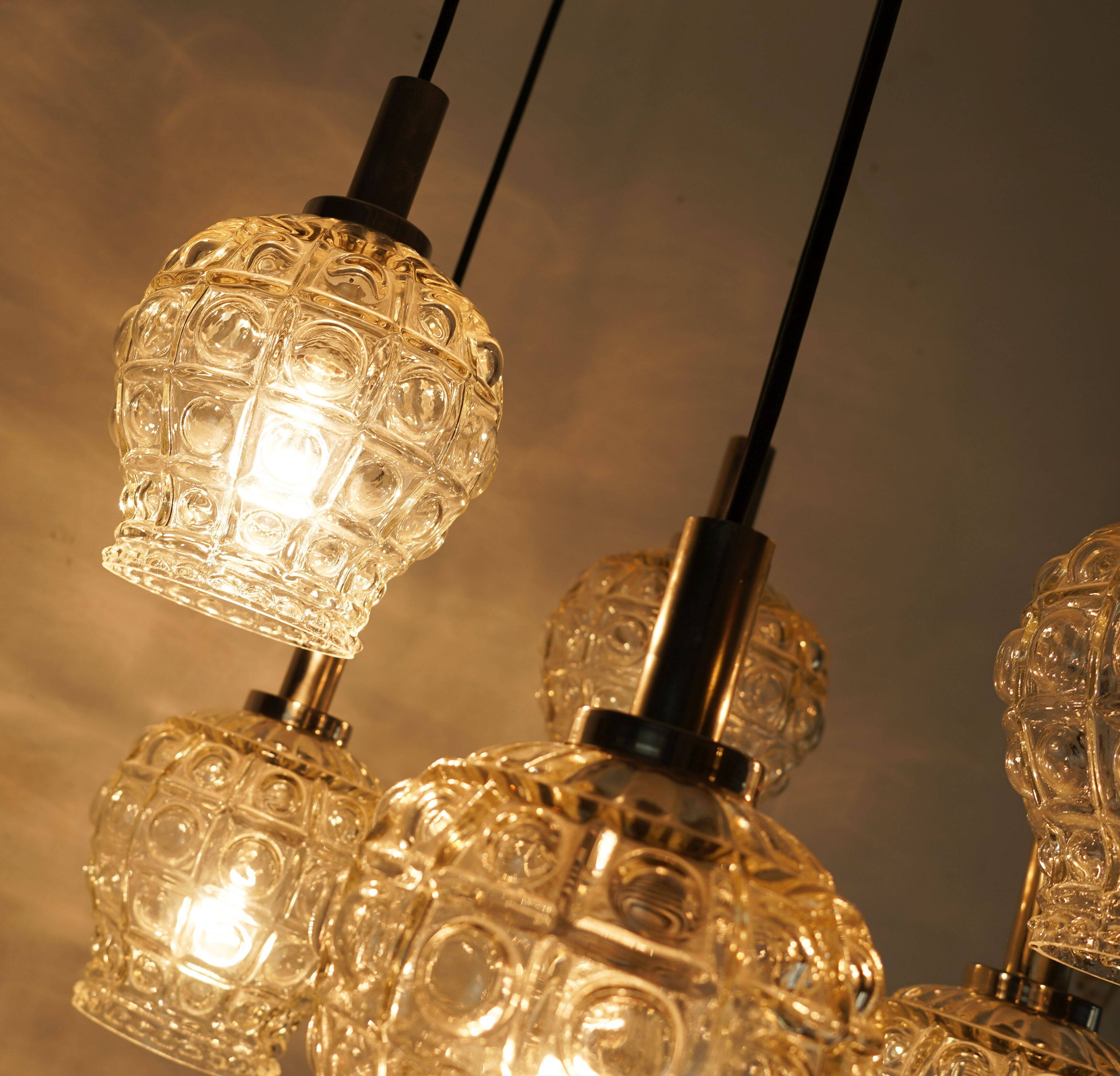 cascade PENDANT LIGHT - 7 shades - bubble glass and chrome - 1960/70s