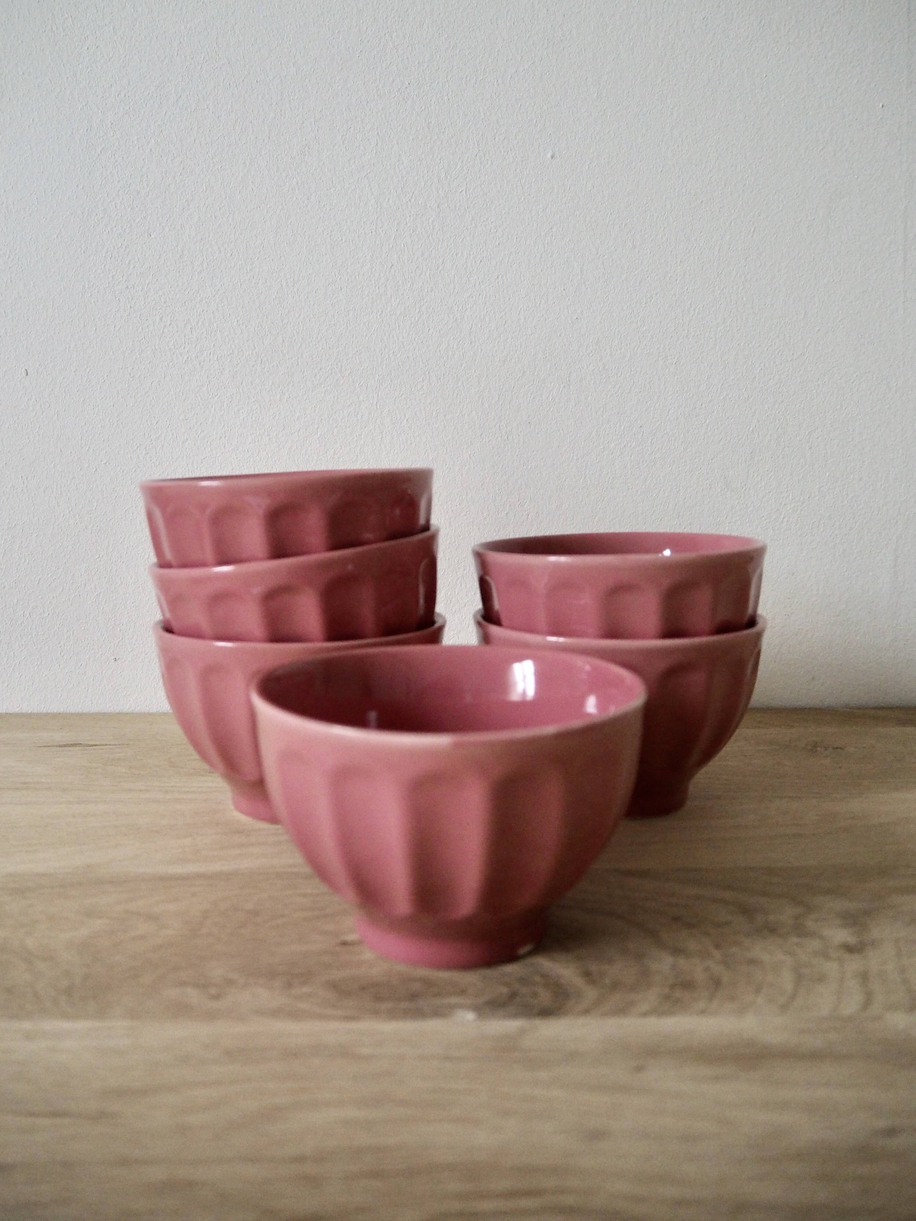 6 small pink bowls