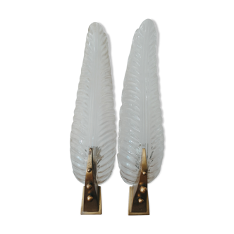 Brass and plexiglass feather sconces