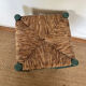 Vintage stool in green patinated wood and straw
