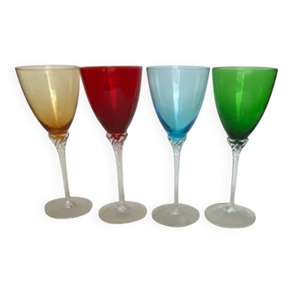 4 coloured stemmed glasses