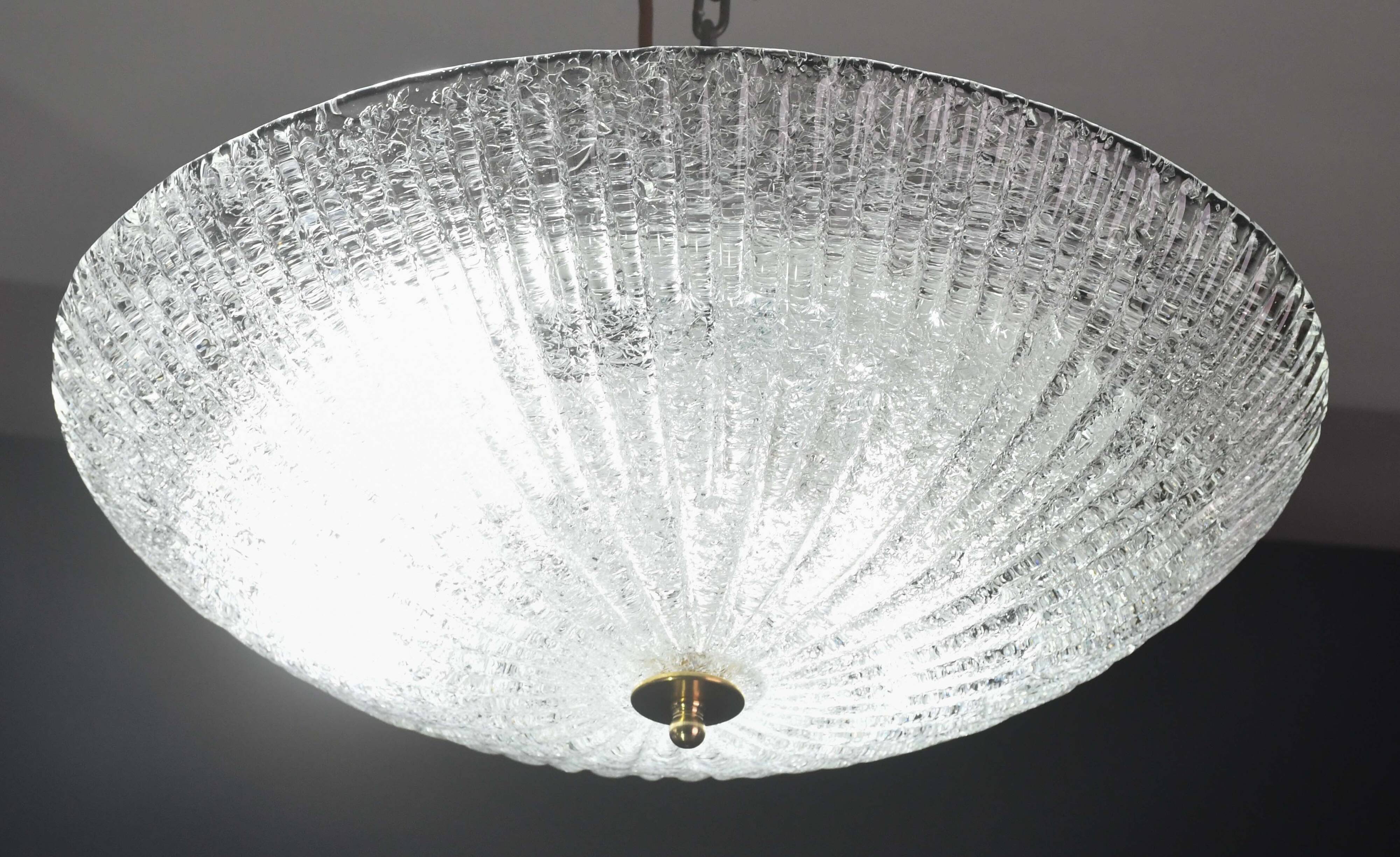 Vintage Italian Transparent Murano Glass Flush Mount Light