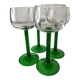 Set of 4 antique Alsace wine glasses, green stem and engraved decoration