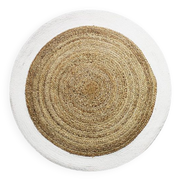 Tapis rond en jute blanc beige 120 cm