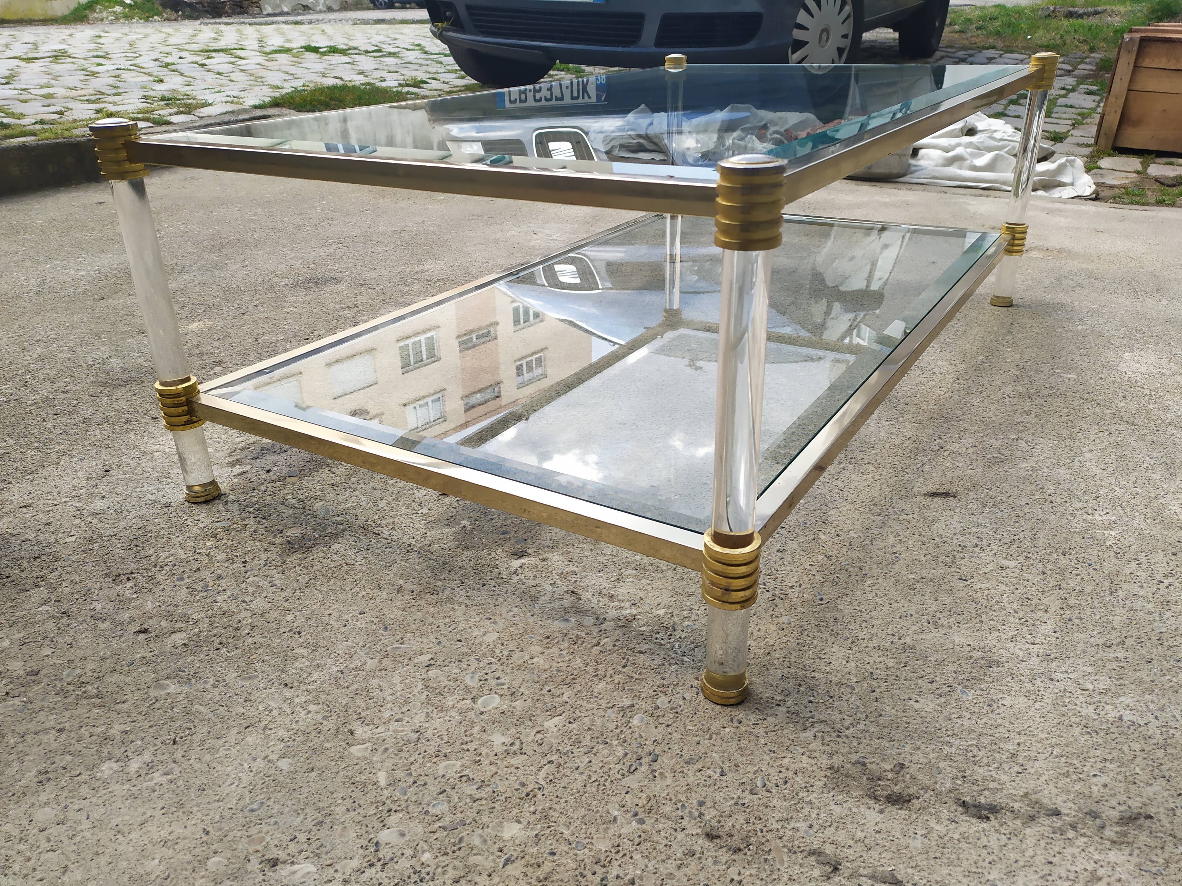 Table basse double plateau verre vintage