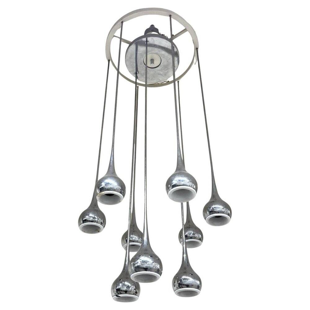 Modernist 9-Light Chandelier attributed to Angelo Brotto for Esperia, 1970s