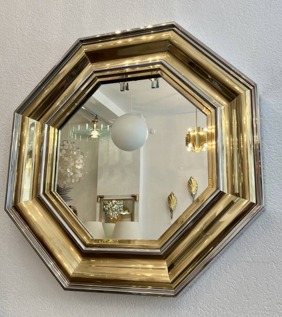 Sandro Petti enormous octagonal mirror brass chrome 1970s Maison Jansen