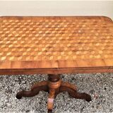 Pedestal table nineteenth century rectangular to central, marquetry tray with geometric decoration