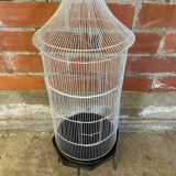 Antique black & white metal bird cage on vintage decorative legs