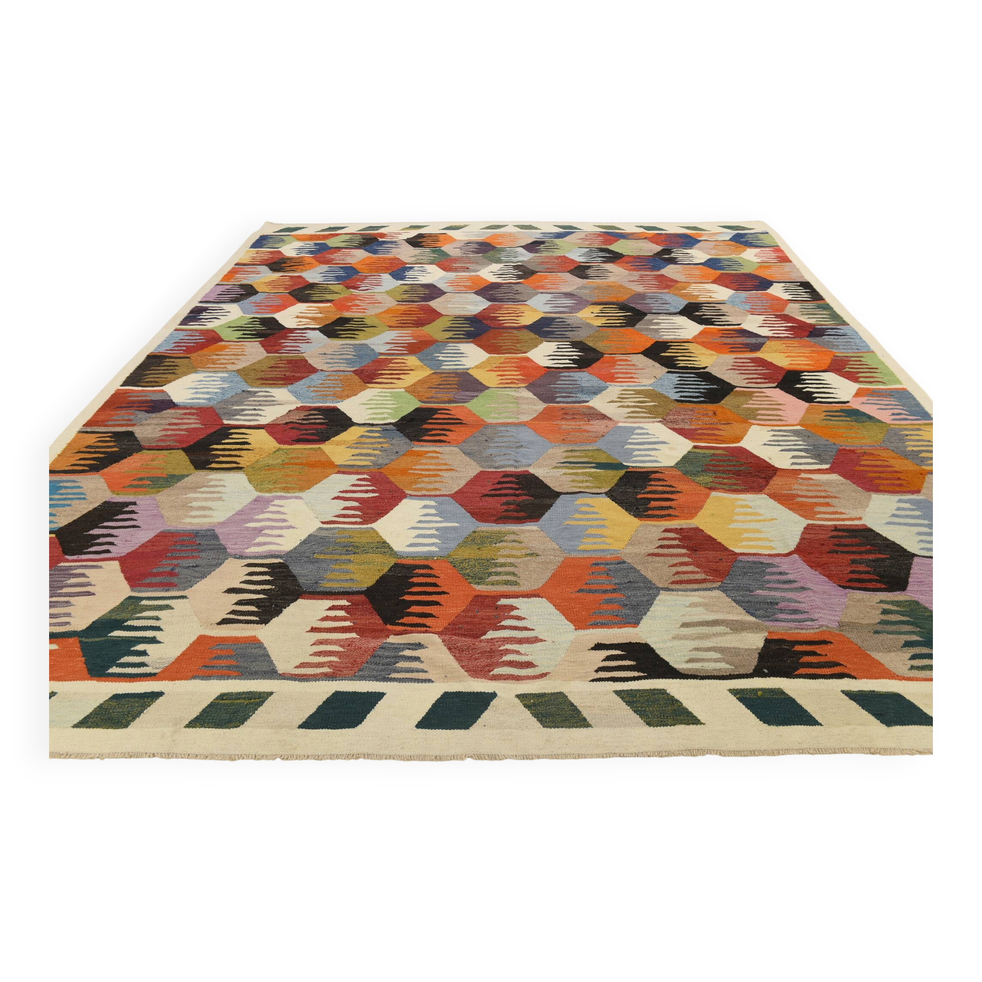 8x12 Kilim Rare Style Multicolor Designer Vintage Kilim Rug, 255x376 Cm