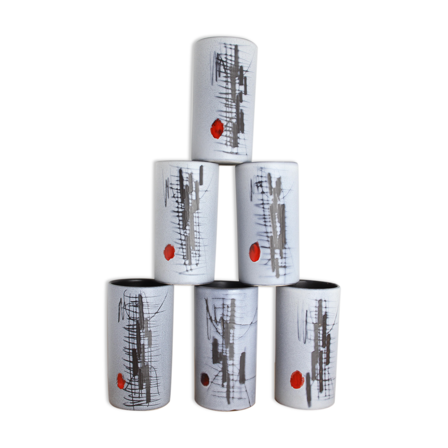 Set of 6 cups François Caleca Vallauris, ceramics