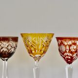Set of 6 Bohemian Multicolored Antique Crystal Wine Glasses