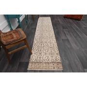 Vintage Turkish Oushak handmade wool cotton beige runner rug 63x295