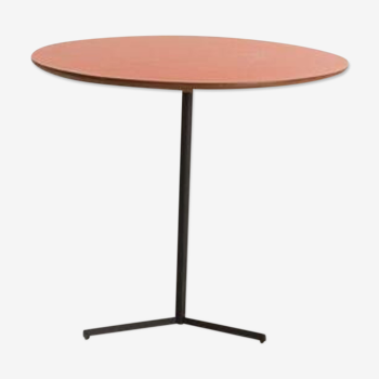 End table or pedestal table with an orange-ochre colored top