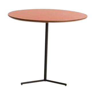 End table or pedestal table with an orange-ochre colored top