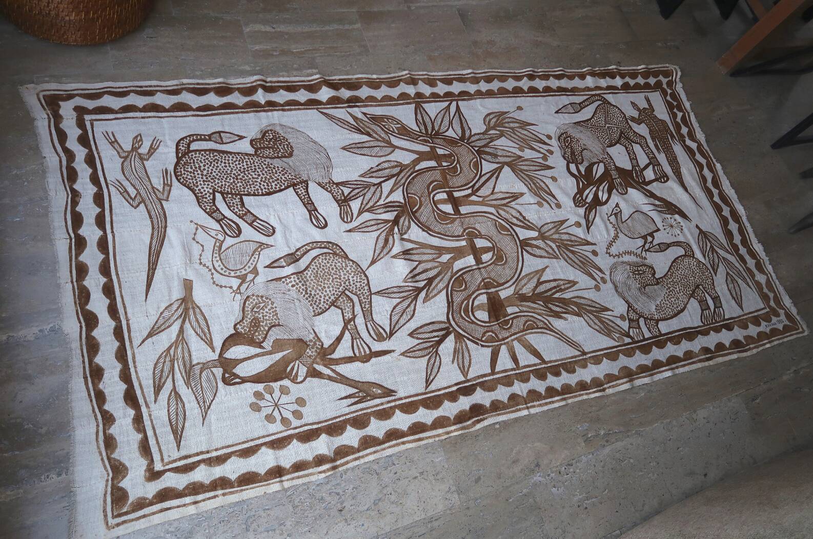 Painted wall textile from Fakaha, Ivory Coast, 1980s