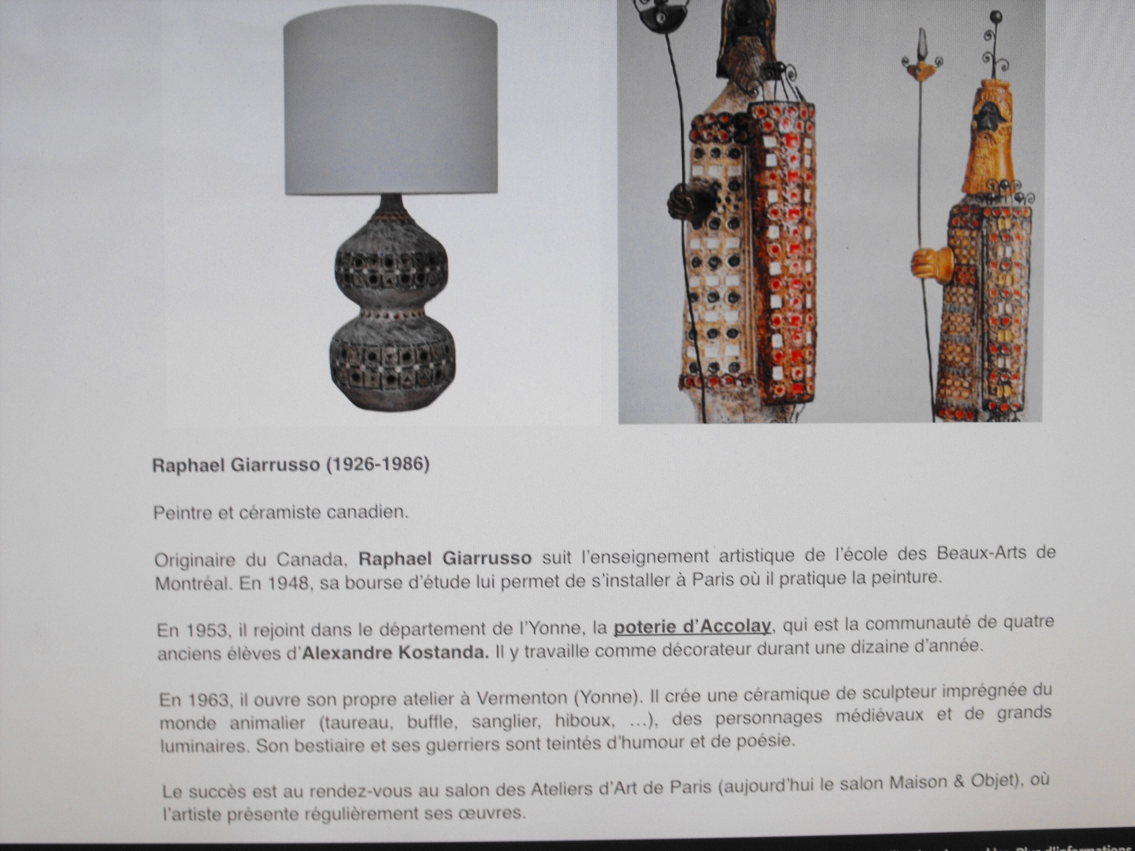 Ceramic lamp by Raphael Giarrusso 1926 - 1986