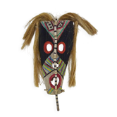 Vintage wall mask, Brazilian popular art in wood and raffia.