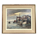 Painting / oil on canvas, Art Deco period, circa 1940 / fishing port