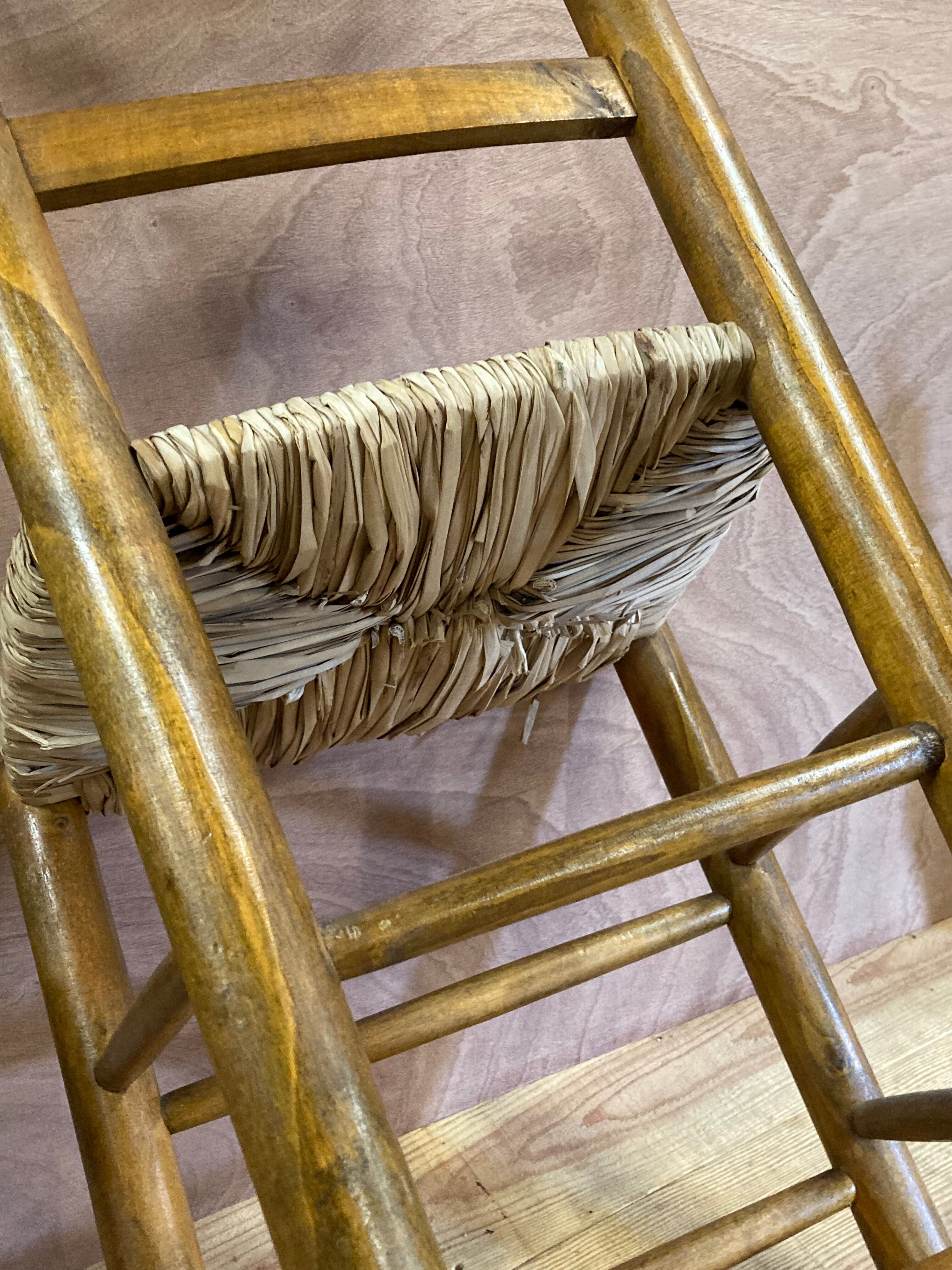 Pair of rustic-style vintage straw wood brutalist chairs