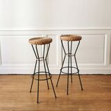 Bar and its 2 rattan stools, 1950