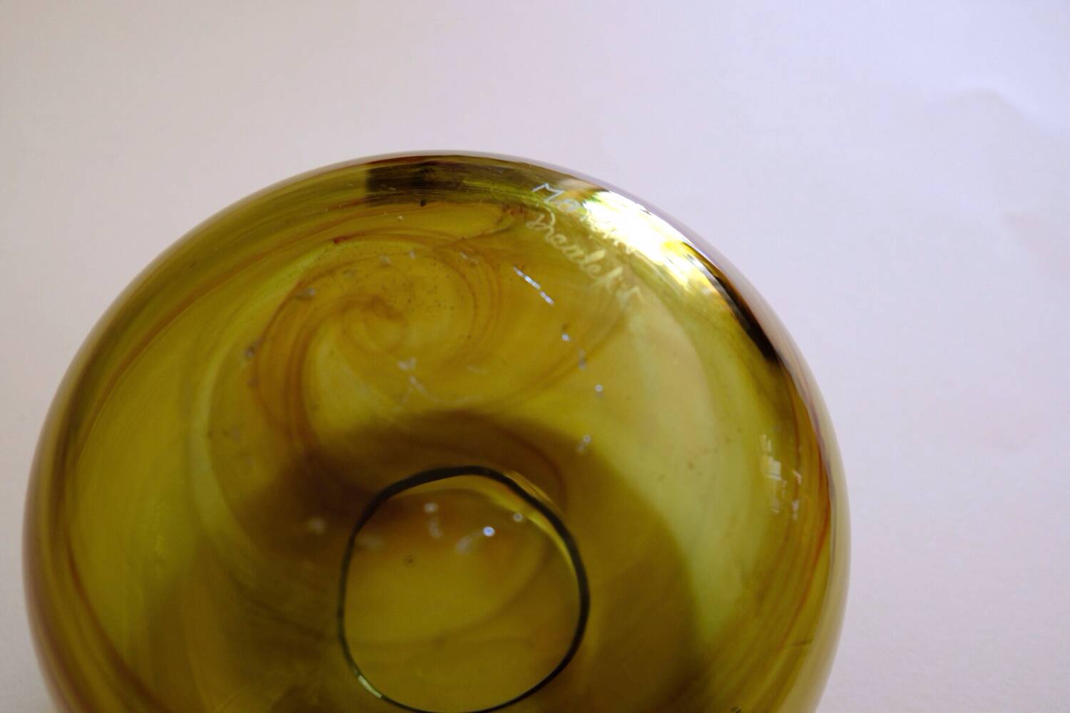 Blown glass ball vase by Claude Morin, Dieulefit France 1979