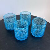 Set of 4 vintage azure blue crackled glass vases – ref. 7239