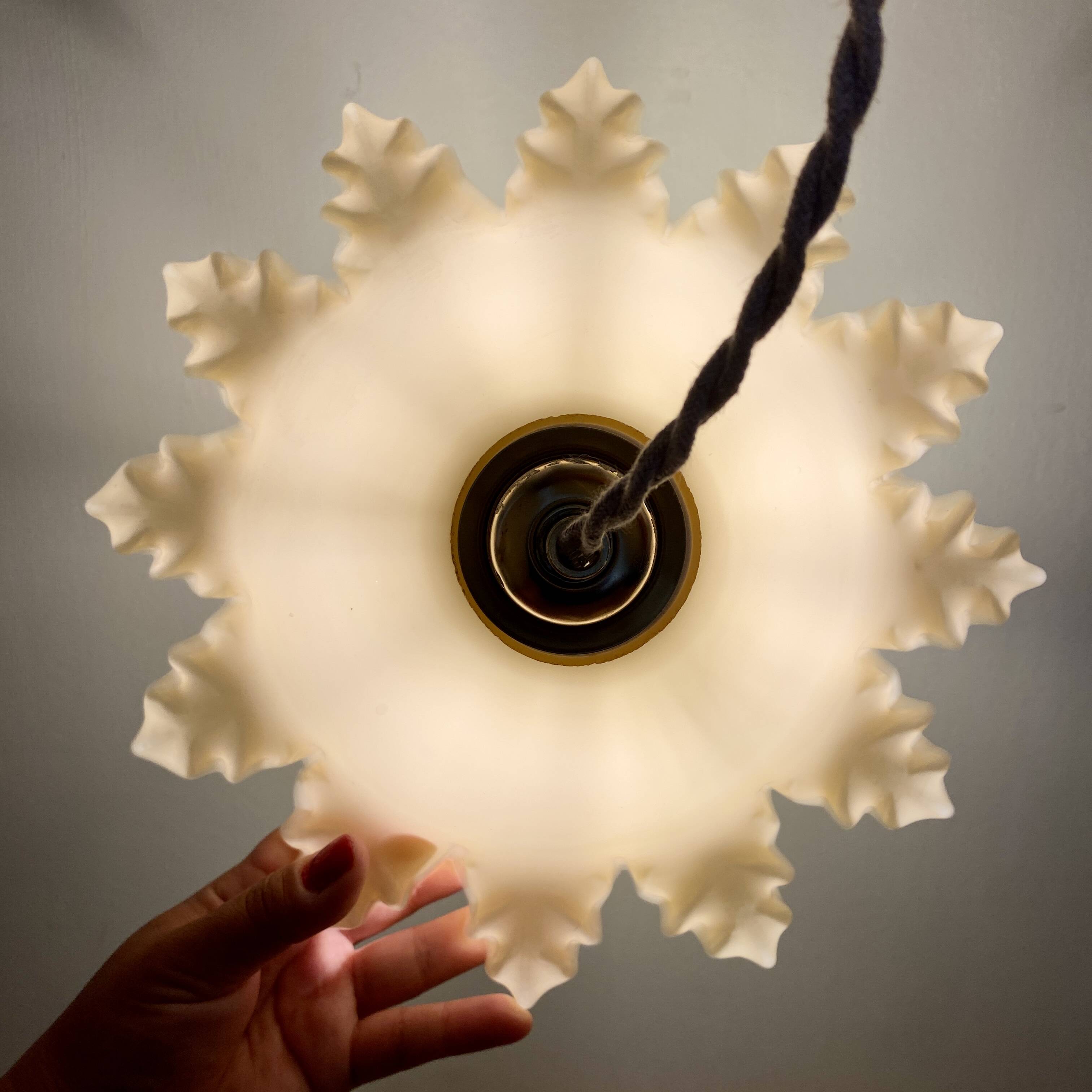 Vintage lampshade pendant light in pale yellow opaline