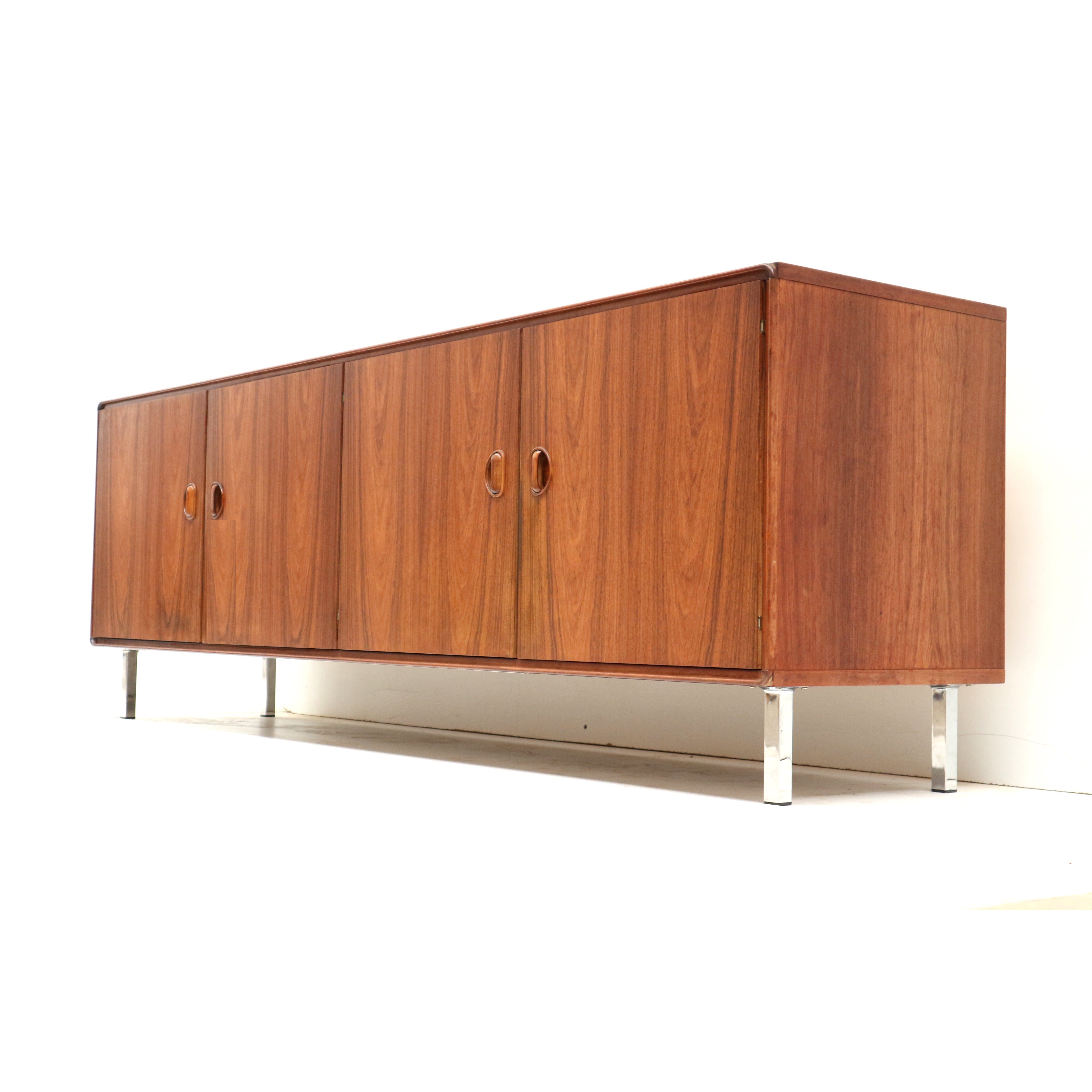 Vintage rosewood low sideboard with four doors from the 1960s