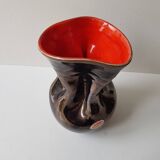 Ceramic vase Pearly black / red Free form - 60s design signed L Bro