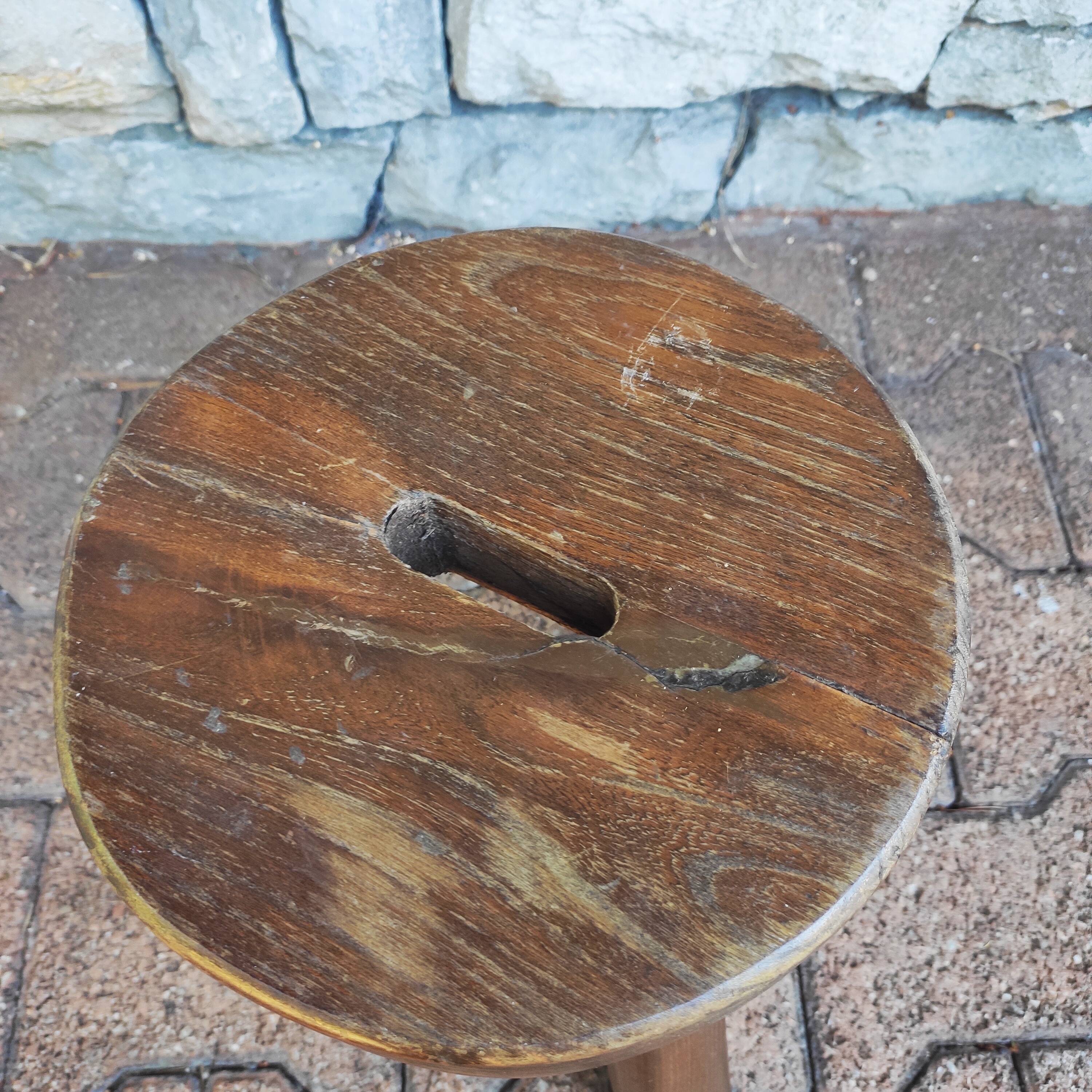 Antique handmade brutalist tripod stool 1960