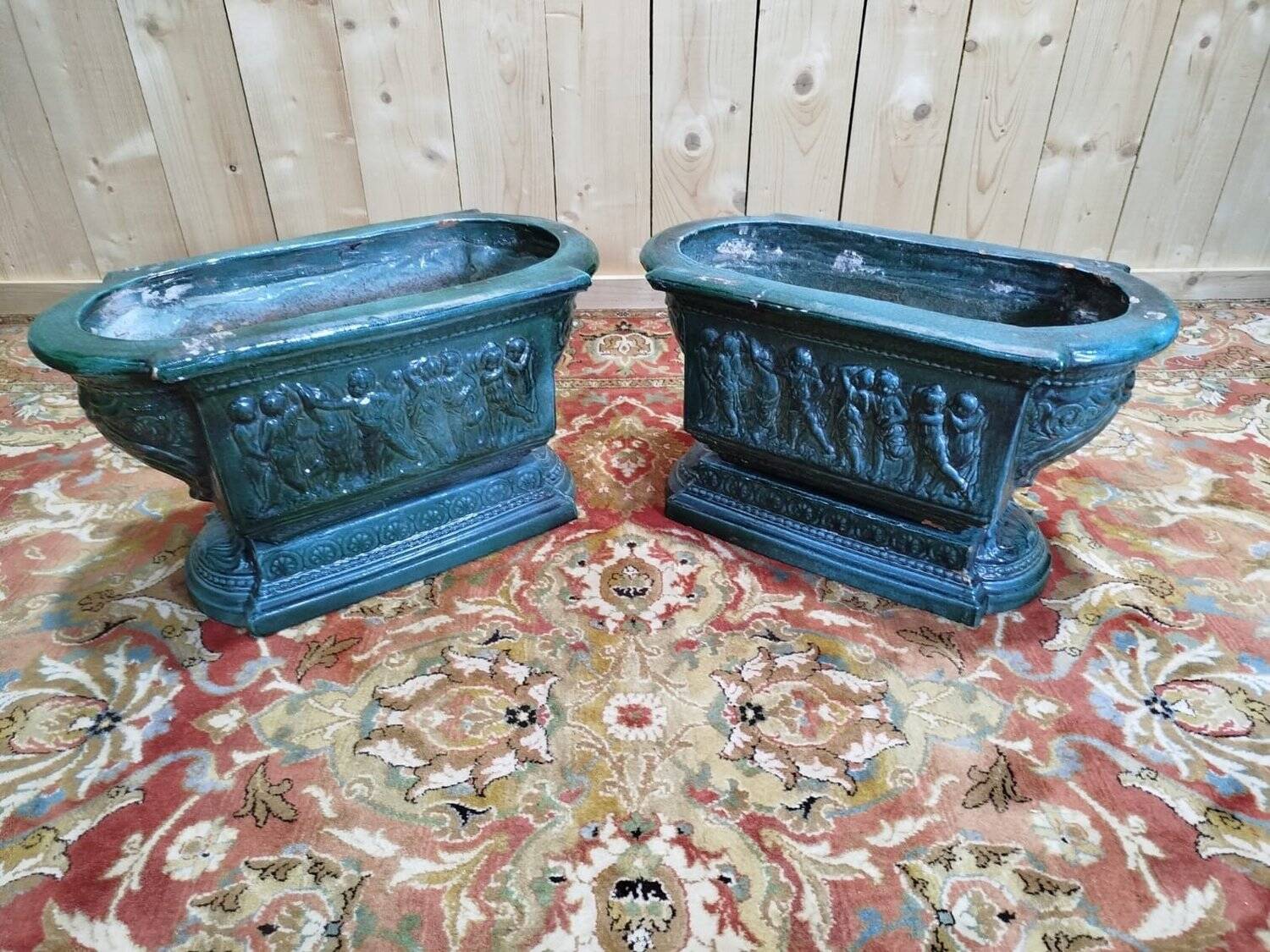 Pair of glazed terracotta planters