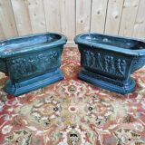 Pair of glazed terracotta planters