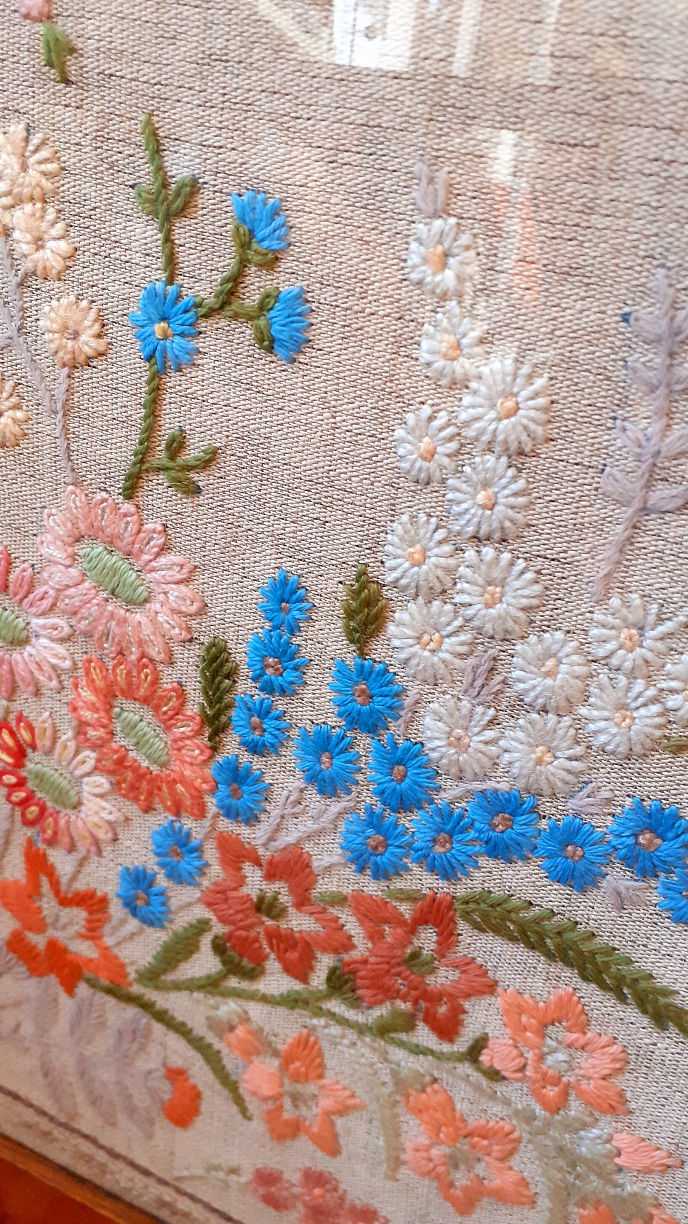Firewall 50s, vintage solid oak and embroidery of flowers
