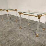 Vintage lucite and brass side tables, 1980s