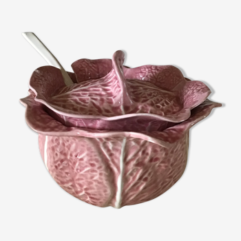 Large soup bowl with ladle in cabbage shaped slurry