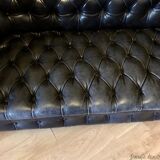 Canapé Chesterfield en cuir noir véritable 3 places