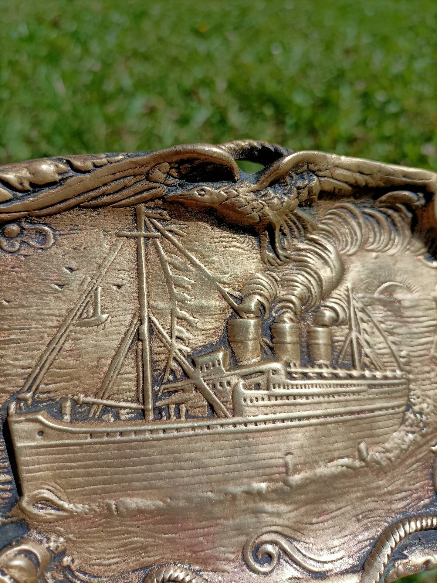 Vintage Brass Ashtray Boats Eagle 💐
